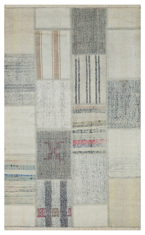 Patchwork Area Rug – Machine Made Grey Kilim Rug with Soft Texture Carpet