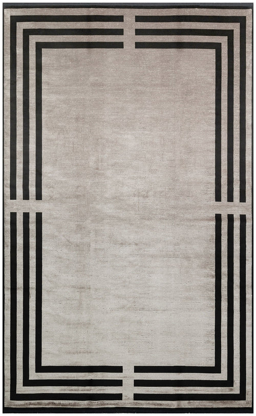Grey Viscose Area Rug - Classic Machine Made Rug with Soft Texture Carpet