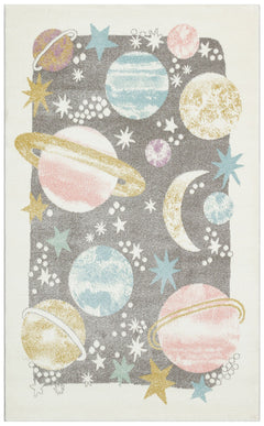 Kids Galaxy Rug – Non Slip Flatweave Grey Carpet With Soft Pile for Playroom