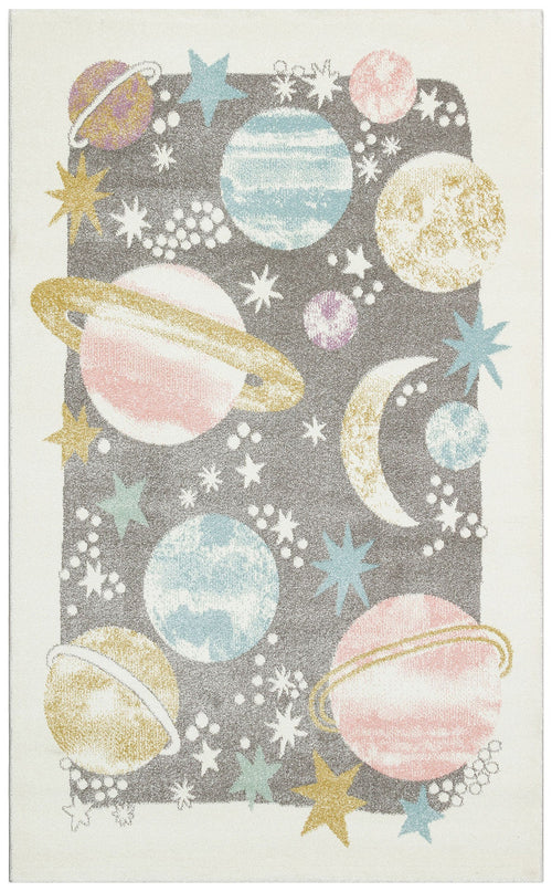 Kids Galaxy Rug – Non Slip Flatweave Grey Carpet With Soft Pile for Playroom