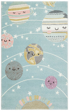 Kids Space Rug – Blue Patterned Children's Carpet With Soft Texture & Anti Slip