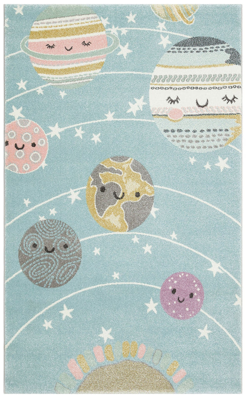 Kids Space Rug – Blue Patterned Children's Carpet With Soft Texture & Anti Slip