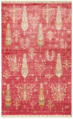 Handmade Viscose Rug – Modern Red Area Rug With Floral Pattern, Soft Texture