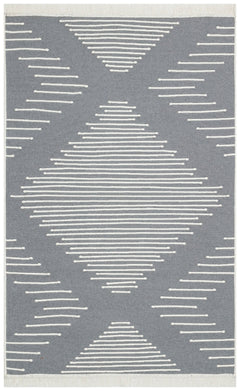 Grey Geometric Kilim Rug - Washable Cotton Double Sided Woven Rug