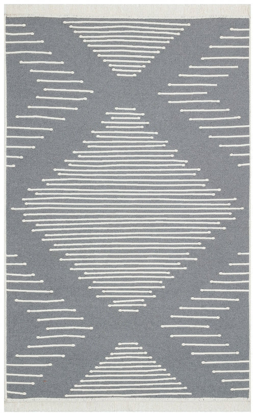 Grey Geometric Kilim Rug - Washable Cotton Double Sided Woven Rug