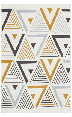 Yellow Geometric Kilim - Washable Double Sided Cotton Woven Rug, Non Slip