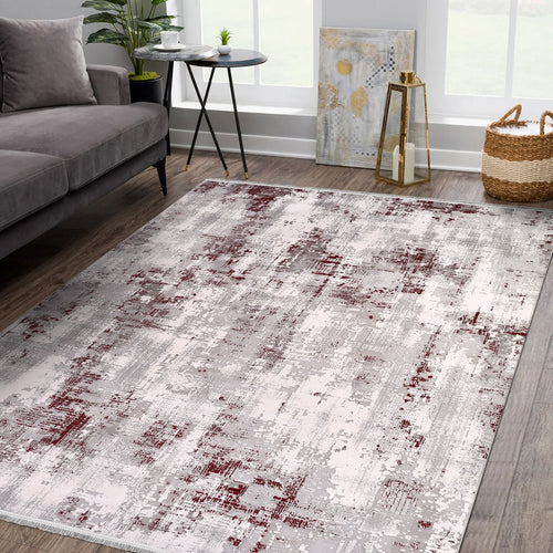 Modern Area Rug – Machine Made Rug with Grey Acrylic Yarn & Overlocked Edge