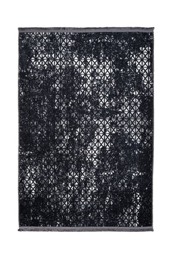 Black Geometric Area Rug - Cotton Chenille Digital Print Carpet for Living Room