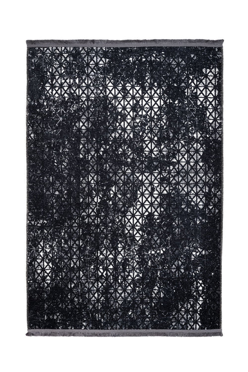Black Geometric Area Rug - Cotton Chenille Digital Print Carpet for Living Room