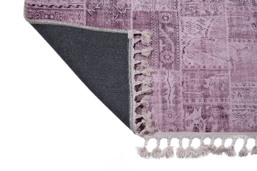 Pink Patchwork Area Rug - Cotton Chenille Digital Print Carpet for Living Room