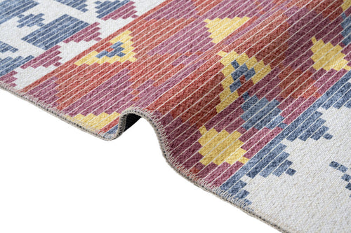 Blue Geometric Area Rug – Cotton Chenille Digital Print Carpet for Modern Living Room