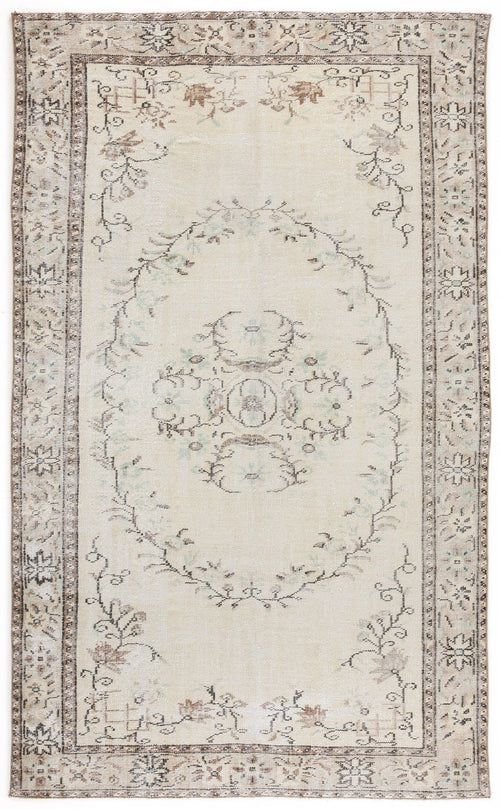 Atina Beige Vintage Wool Handmade Area Rug 5'10" x 9'9"