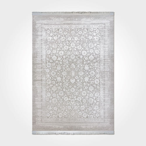 Viscose Area Rug – Machine Made Beige Frame Rug With 7mm Pile Height