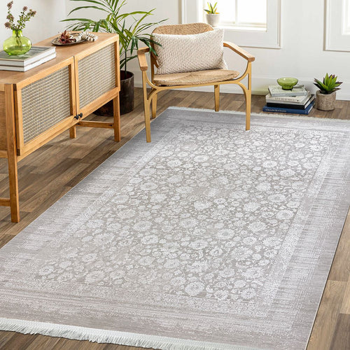 Viscose Area Rug – Machine Made Beige Frame Rug With 7mm Pile Height