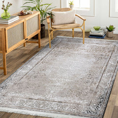 Molly Cream Beige Frame Viscose Machine Made Area Rug