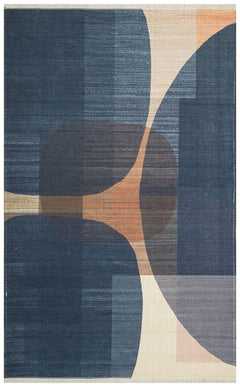 Navy Geometric Kilim - Washable Area Rug With Soft Texture & Non Slip Pad