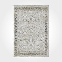 Grey Viscose Area Rug - Machine Made Rug With Frame Design, 7mm Pile Height