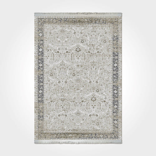 Grey Viscose Area Rug - Machine Made Rug With Frame Design, 7mm Pile Height