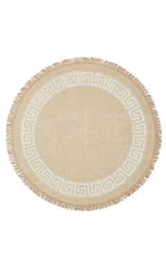 Round Cotton Kilim - Beige Geometric Modern Kilim Carpet | Non Slip Flatweave Rug