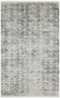 Grey Geometric Area Rug - Machine Made Rug | Overdyed Soft Touch Carpet