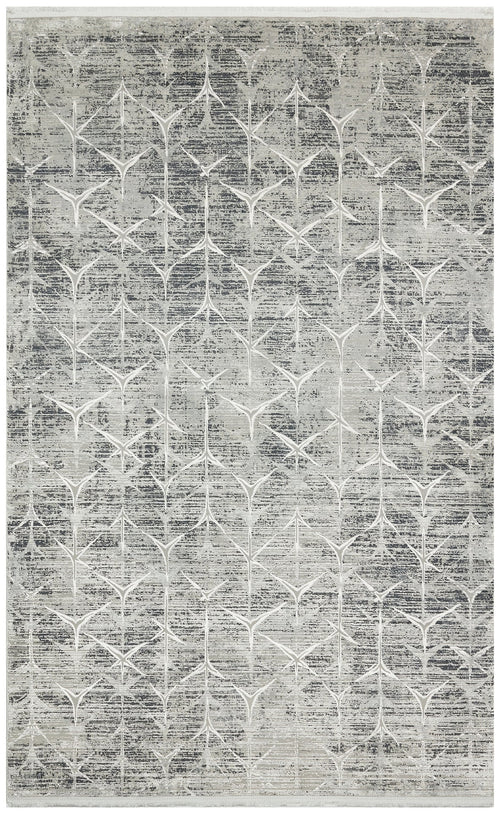 Grey Geometric Area Rug - Machine Made Rug | Overdyed Soft Touch Carpet