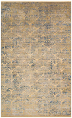 Gold Geometric Area Rug – Machine Made Rug with Soft Silky Carpet Touch