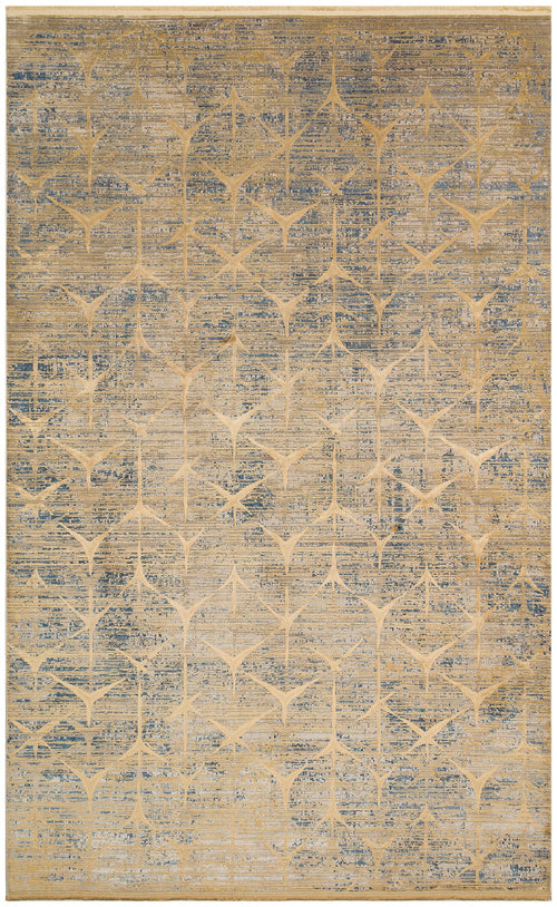 Gold Geometric Area Rug – Machine Made Rug with Soft Silky Carpet Touch