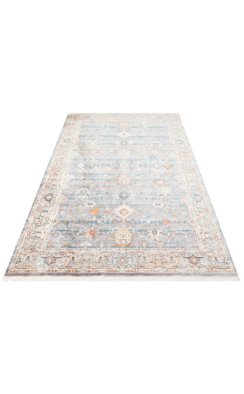 Blue Area Rug - Classic Machine Made Carpet | Ethnic Style, Dust Free & Easy To Clean