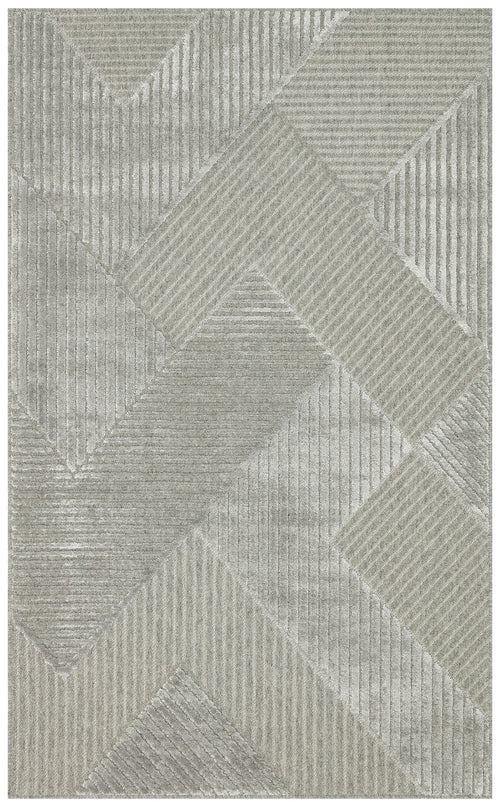Grey Geometric Area Rug – Wool Viscose Carpet | Machine Made Modern Woven