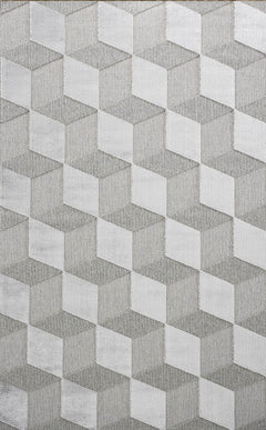 imola Grey Geometric Wool and Viscose Machine Made Area Rug