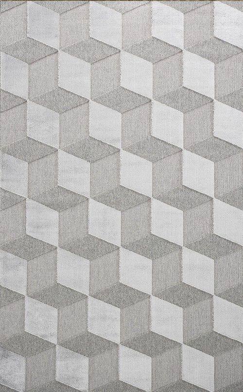 imola Grey Geometric Wool and Viscose Machine Made Area Rug