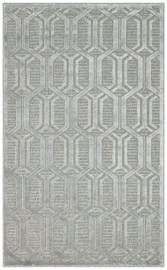 Vigevano Grey Geometric Wool and Viscose Machine Made Area Rug