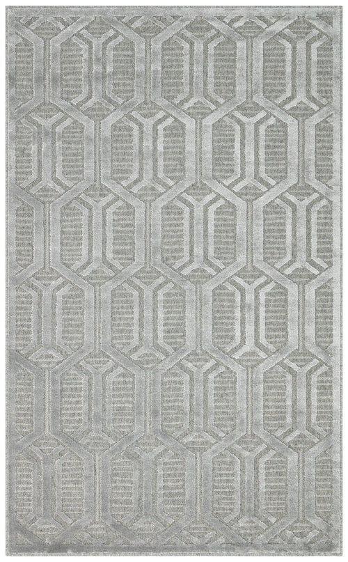 Vigevano Grey Geometric Wool and Viscose Machine Made Area Rug