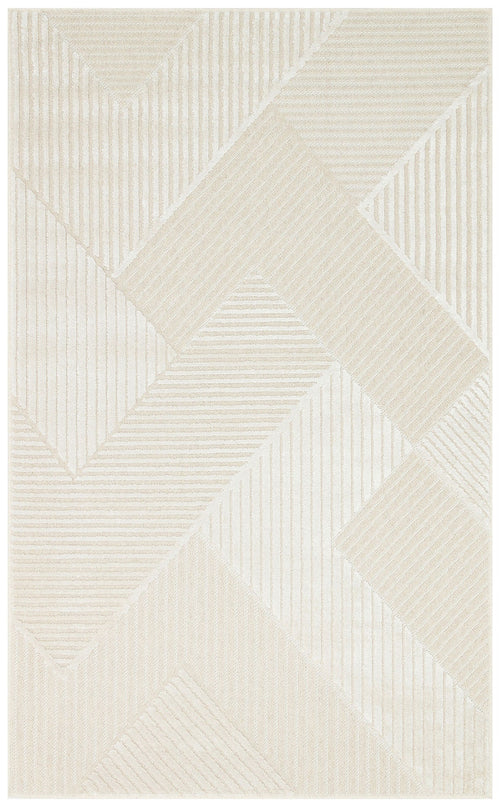 Geometric Wool Area Rug – Machine Made Rug with High Low Texture & Natural Fiber