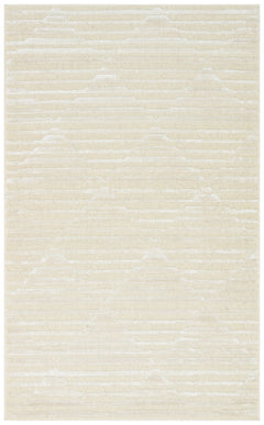 Cream Wool Area Rug - Machine Made Geometric Carpet With Soft Textured Viscose