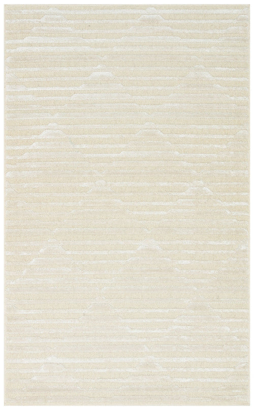 Cream Wool Area Rug - Machine Made Geometric Carpet With Soft Textured Viscose