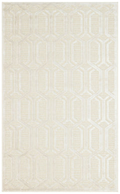 Cream Wool Area Rug - Geometric Machine Made Carpet With Soft Textured Wool