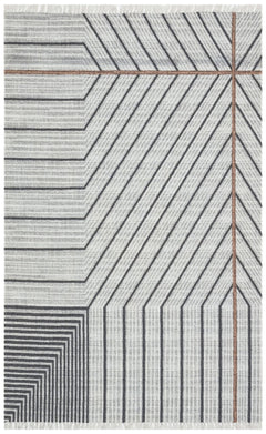 Washable Cotton Kilim - Grey Geometric Double Sided Flatweave Rug With Jute Straw Look