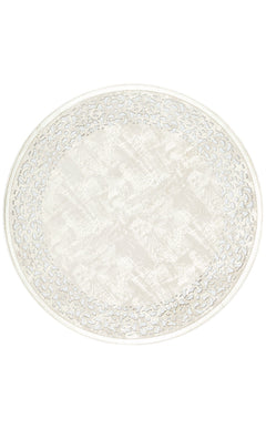 Modern Carved Leather Carpet | Shiny Bordered Beige Gold Round Rug