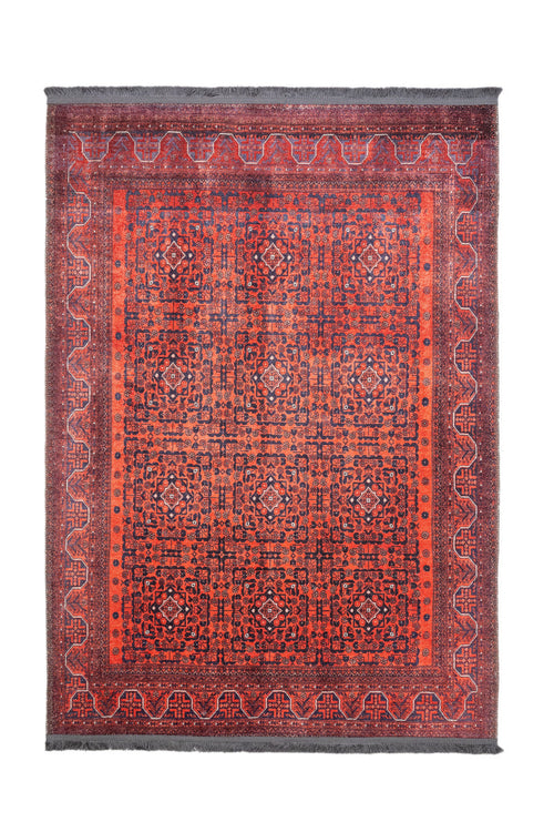 Digital Print Area Rug - Red Frame Cotton Chenille Rug | Stylish Washable Carpet