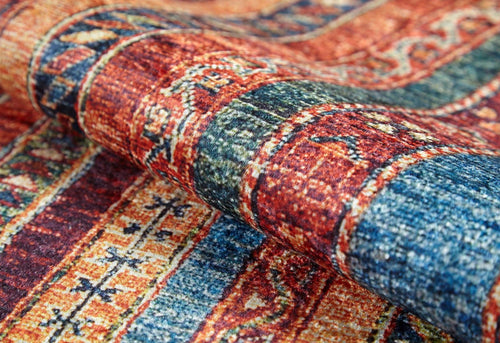 Red Striped Area Rug – Digital Print Carpet, Non Slip & Antibacterial Flooring