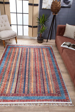 Red Striped Area Rug – Digital Print Carpet, Non Slip & Antibacterial Flooring