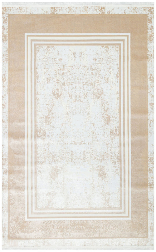 Machine Made Area Rug – Washable Non Slip Cream Frame Rug With Soft Texture