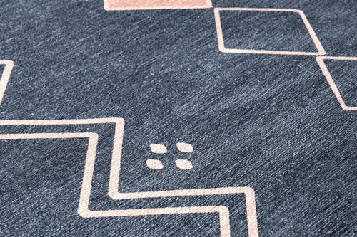 Geometric Area Rug - Anthracite Cotton Chenille Digital Print Carpet with Soft Texture