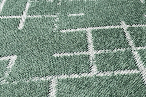 Green Geometric Area Rug - Cotton Chenille Digital Print Carpet for Living Room