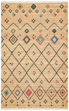 Washable Cotton Kilim - Beige Geometric Double Sided Flatweave Rug With Jute Look