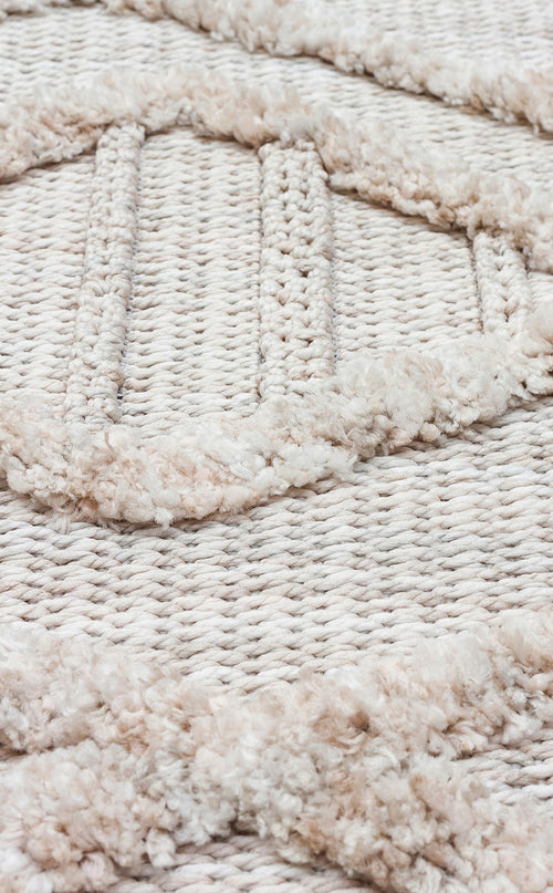 Scandinavian Area Rug – Machine Made Beige Geometric Flatweave Carpet with Soft Texture