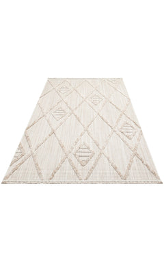 Scandinavian Area Rug – Machine Made Beige Geometric Flatweave Carpet with Soft Texture