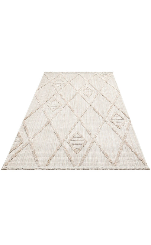 Scandinavian Area Rug – Machine Made Beige Geometric Flatweave Carpet with Soft Texture