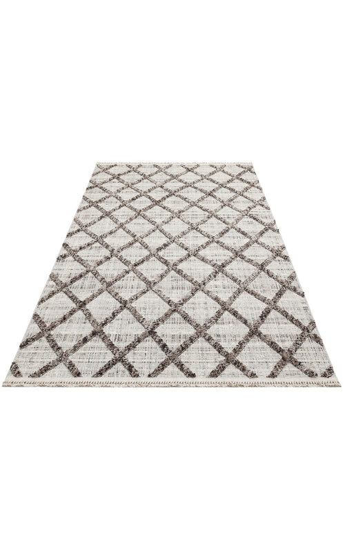 Scandinavian Area Rug - Grey Geometric Machine Made Rug with Non Slip Flatweave